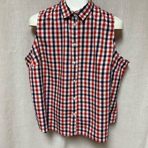 Red and Blue check women’s Sleeveless Shirt 
Size 2X. Cotton blend J Crew